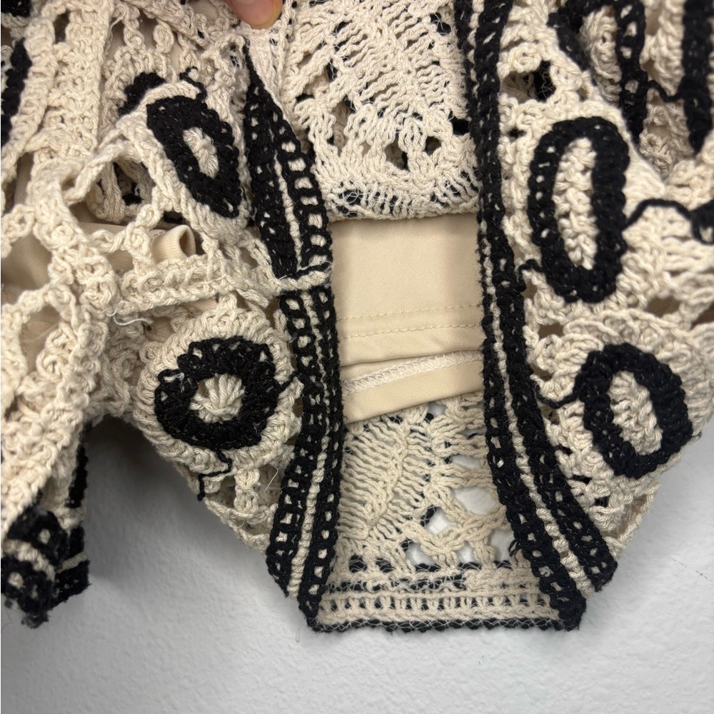 Vintage Rebellion Cream Crochet Shorts with Black Trim - Picture 3 of 6